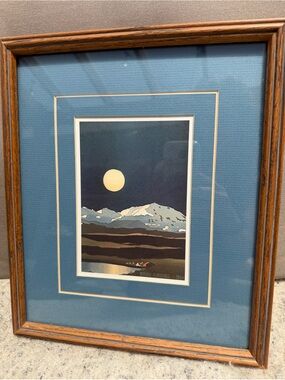 Vintage Byron Birdsall Print 1984 Moon Mountains Landscape. Framed